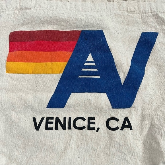 Aviator Nation White Cream Canvas Logo Tote Shoulder Bag Travel Beach - Picture 4 of 5